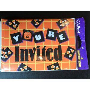 Vtg Halloween Invitations "YOURE Invited" Set Of 8 With Envelops NIB Pumpkin